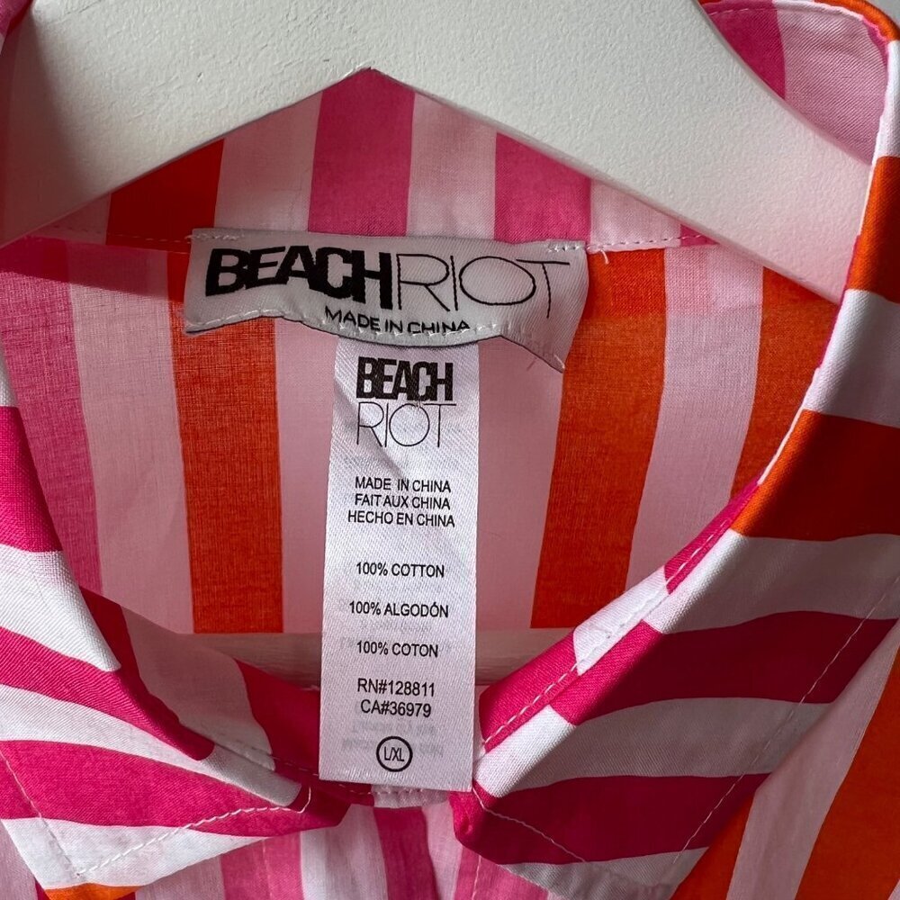 Beach Riot like new Alexa over shirt in sunset stripes, pink/ orange, Size L - Picture 5 of 8